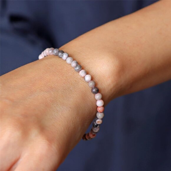3 PCS 4mm Pink Zebra Healing Natural Stone Beaded Stretch Bracelet for Gifts - Picture 4 of 6